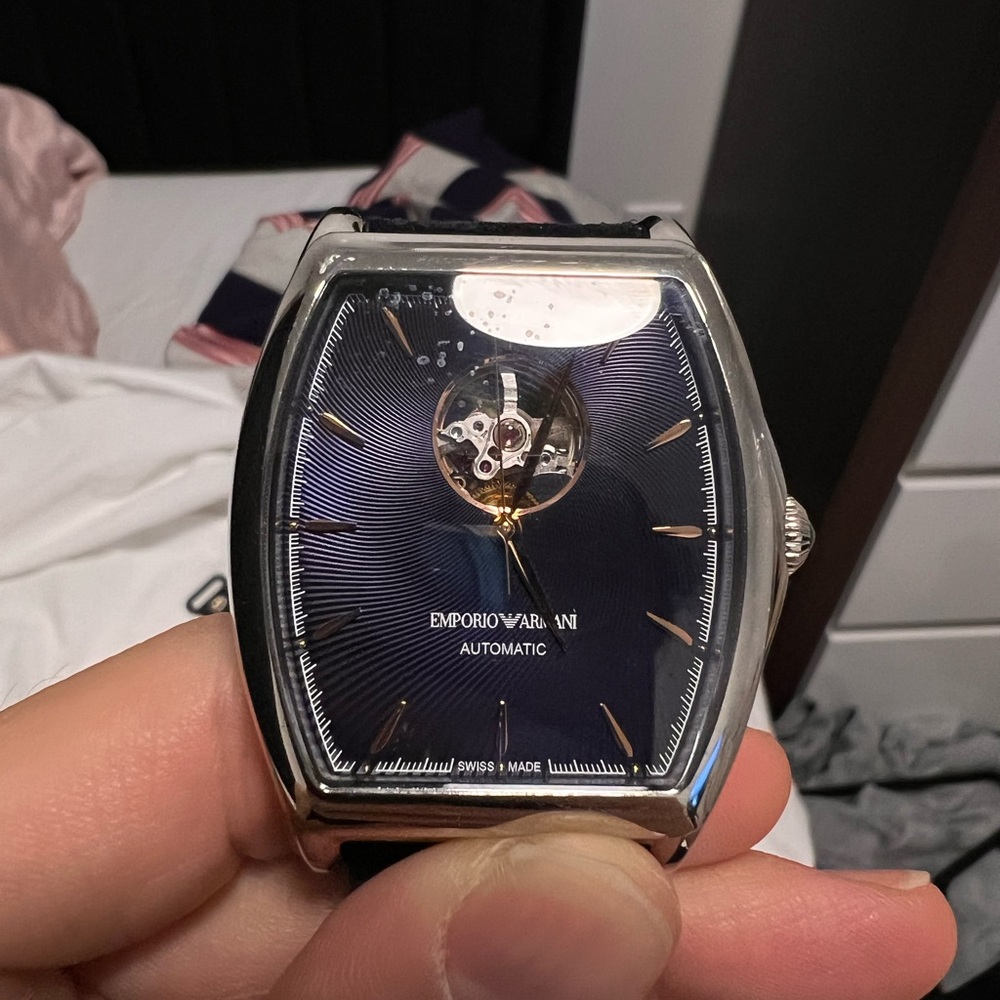 Emporio Armani Silver and Navy Automatic Watch